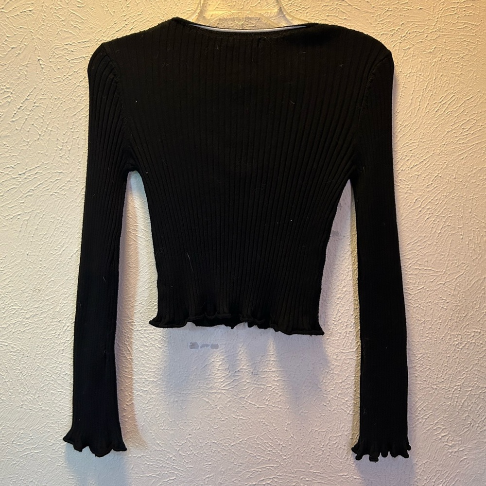 Glassons Black Ribbed Button-Down Shirt - Picture 2 of 2